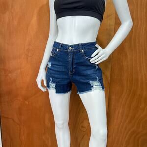 Women's Unbranded Dark Wash Distressed High Rise Jean Shorts Size S